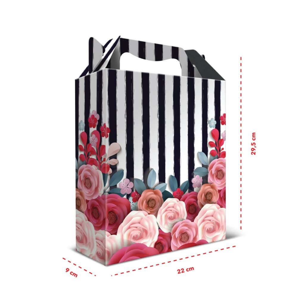 12 Caixas de Papel Grande Rosas P&B  29,5 x 22 x 9 cm