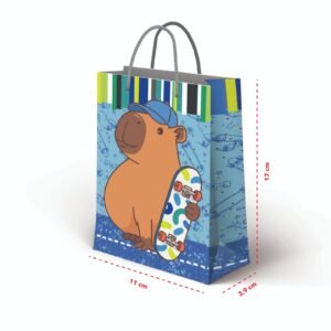 Kit 12 Mini Sacolas de Presente Capivara Azul 17 x 11 x 3,9 cm