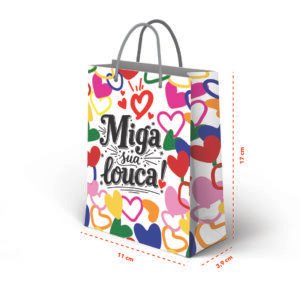 Kit 12 Mini Sacolas de Presente Miga sua Louca 17x11x3,9 cm