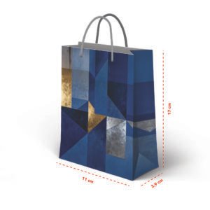 Kit 12 Mini Sacolas de Presente Azul e Prata 17 x 11 x 3,9cm